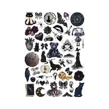 45 Adet Gotik Fairygrunge Downtown Sticker Seti - Etiket Seti Scrapbook Bullet Journal Siyah