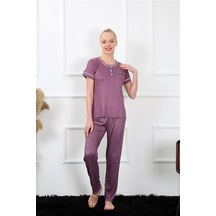 Giyim Kadın Mürdüm Kısa Kol Pijama Takım MÜRDÜM