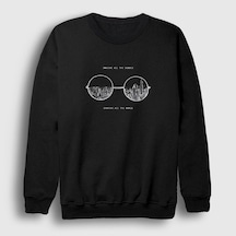 Presmono Unisex Glasses Beatles John Lennon Sweatshirt Siyah
