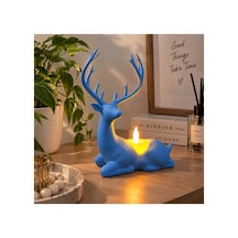 Geyik Biblo Mumluk Led Tealight Mumlu Dekoratif Masa Ve Ev Süsü, 18 Cm - Mavi Açık