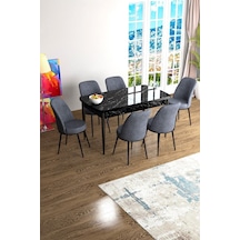 Canisa Han Serisi 70x114 Açılabilir Mdf Mutfak Masası Takımı Siyah Mermer Desen Masa 6 Füme Sandalye Masa Siyah Mermer Sandalyeler Füme
