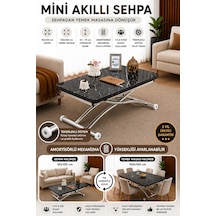 Akıllı Sehpa Mini Juppo Çalışma Masası Yemek Masası Yer Sofrası Çok Amaçlı Krom Kaplama Mermer - Siyah