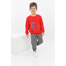 Toontoy Kids Toontoy Erkek Çocuk Çantalı Yazı Baskılı Eşofman Takım Kırmızı