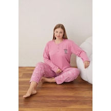 Boyraz Lindros Kadın Pamuklu Düğme Yaka Raporlu İnterlok Battal Pijama Takımı 05110 - 1 Adet Pembe