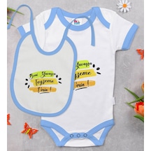 Bk Kids Beni Yavaşça Teyzeme Verin Tasarımlı Mavi Bebek Body Zıbı Çok Renkli