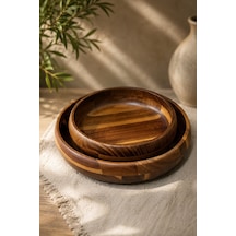 Morponi 2'li Doğal Akasya Ahşap Servis Kasesi Seti 20 Cm - 25 Cm Kahverengi