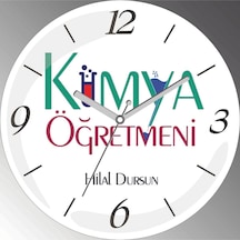 Kişiye Özel Kimya Öğretmeni Çap 30cm Sessiz Akar Bombeli Gerçek Cam Duvar Saati Siyah
