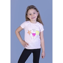 Toontoy Kids Toontoy Kız Çocuk Beautıful Today Baskılı Pul İşlemeli Tişört Pudra