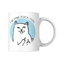 Kedi Baskılı İyiyim Ben Komik Kupa Bardak Hediyelik Çay Kahve Kupası Coffee Mug Beyaz - Çok Renkli