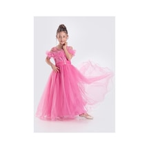 Mnk Baby & Kids Uzun Etek Kız Çocuk Robası Şifon Abiye M00723 Fuşya