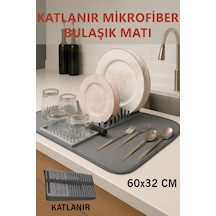 Katlanabilir Bulaşıklık 2 Katlı Büyük Boy Mikrofiber Matlı Tezgah Üstü Kurutmalık Organizer Gri