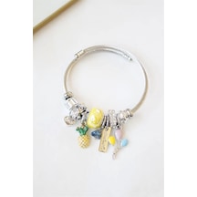 Çelik Charmlı Ananas Balon Bileklik - Sarı Çok Renkli