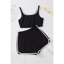 Ang Butik Kadın Siyah Askılı Crop Top Ve Şortlu Gecelik Takım