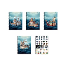 Keskin 16,5x22,5cm 80yp. Spiralli Pp Kapak Gemi Kareli 324242-99 Çok Renkli