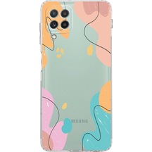 Samsung Uyumlu Galaxy A22 Kamera Korumalı Kapak Karışık Renkler Tasarımlı Şeffaf Kılıf Şeffaf