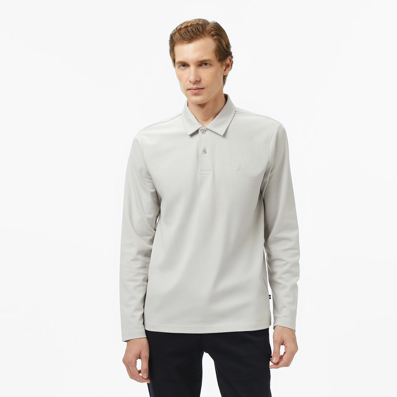 Nautica Erkek Gri Classic Fit Uzun Kollu Polo Yaka T-shirt Düz K57020t Gri