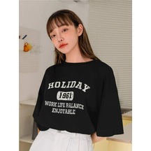 Holiday 1961 Baskılı Unisex Siyah Oversize T-shirt SIYAH