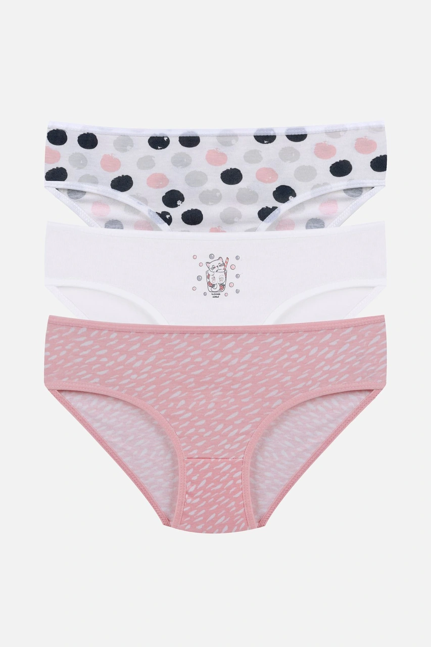 Koza İç Giyim Kız Çocuk 3'lü Penguen Desenli Slip 1050 Pudra - Pembe