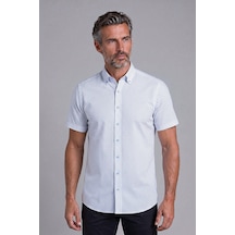 Bisse Mavi Regular Fit Cepsiz Kisa Paşa Yaka Gömlek Gmars261045 D35