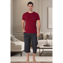 Mecit Pijama Mecit 2911 Bordo Ekoseli Erkek Büyük Beden Kapri Pijama Takımı 001