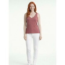 Neden Tekstil Kadın V Yaka İnce Askılı Basic T-shirt - Pembe