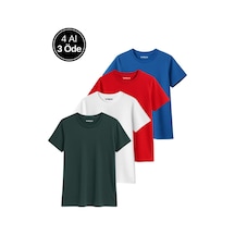 Kadın 4'lü Paket Antrasit-beyaz-kırmızı-mavi Oversize Tişört %100 Pamuk Bisiklet Yaka T-shirt Çok Renkli