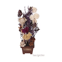 Yapay Çiçek Sitesi Ahşap Garden Saksıda Natürel Kuru Çiçek Bahçesi Tanzimi 50 Cm Çok Renkli