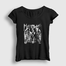 Presmono Kadın Silver Battle Hymns Manowar T-shirt Siyah