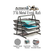 Renkli Metal Evrak Rafı 3 Lü 1 Paket Masa Üstü A4 Dosya Düzenleyici Kağıt Tepsisi Metal Fileli Üç Katlı Hareketli Perfore Siyah