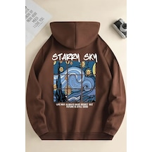 Uyguntarz Starry Sky Baskılı Unisex Oversize Sweatshirt Kahverengi