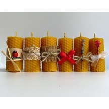 6 Adet Özel Günler İçin Doğal Petek Balmumu Mum 7cm X3cm Kutulu Mum Beeswax Candle 50 x 22