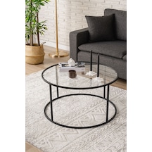 Berlin Orta Sehpa 80 Cm Yuvarlak Şeffaf Camlı Sehpa