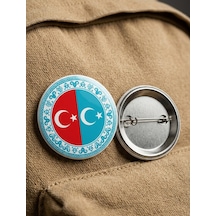 Fikart Türkiye Türkistan Çift Ay Yıldız Ve Oğuz Tamgalı 58mm Buton Rozeti Çok Renkli