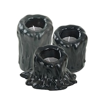 Mumluk Şamdan 3 Adet Tealight Uyumlu Üçlü Tüm Boylar Erimiş Mum Model - Siyah