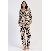 Vienetta Kadın Uzun Kol Polar Önden Düğmeli Leopar Bej Pijama Takım C7t6n0o304 001