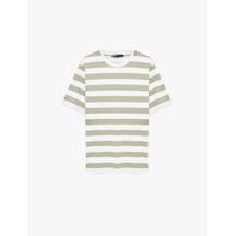 Koton Regular Fit Kısa Kollu Bisiklet Yaka Pamuklu Çizgili Tişört Yeşil Çizgili 6sam10249mk Yeşil