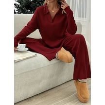 Hazego Kadın Uzun Kollu V Yakalı Şardonlu Kaşkorse Bluz Ve Pantolon Ikili Takım Kırmızı Hazego Kadın Uzun Kollu V Yakalı Şardonlu Kaşkorse Bluz Ve Pantolon Ikili Takım Kırmızı