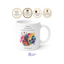 İsimli Palette Desenli Resim Öğretmeni Kupası Hediye Bardak Özel Tasarım Beyaz / Çok Renkli