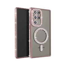Newface Samsung Galaxy Uyumlu S25 Ultra Kılıf Joke Simli Magneticsafe Kılıf - Pembe