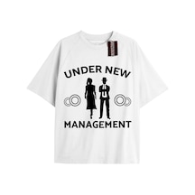 Under New Management Unisex Oversize Yazılı Tshirt Beyaz Beyaz