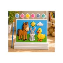 Suya Dayanıklı Mermer Tozu Boyama Seti Standlı Sevimli Hayvanlar Çocuk Boyama Tablosu 18x13 Cm Boya Emmez, Özel Formül