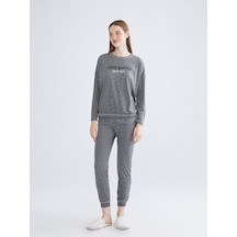 Lcw Dream Gri Bisiklet Yaka Baskılı Kadın Pijama Takımı