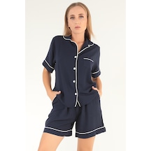 Doremi Lacivert Kısa Kollu Kadın Şortlu Pijama Takım Lacivert-s-m lacivert