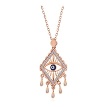 925 Ayar Gümüş Rose Altın Kaplama Kaplama Kaplama Nazarlı Göz Kolye Rose Gold