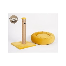 Tr 2'li Set, Tırmalama Tahtası Ve Polar Simit Kedi Yatağı, Sarı