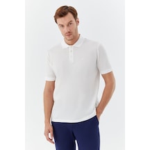 Sabri Özel Erkek Beyaz Dar Kesim Slim FitPamuk Dokuma Düğmeli Polo Yaka T-shirt