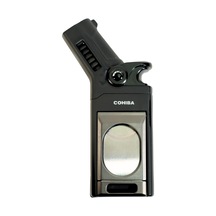 Cohiba Tek Torch Pürmüz Dahili S-v Cut & İğneli Siyah Gunmetal Metal Puro Çakmağı - Tr9526