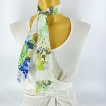Tedz Collection Paredora Floral Yeşil Krem Kısa Fular Çok Renkli