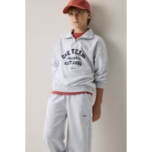 Defacto Regular Fıt Dik Yaka Pamuklu Baskılı Gri Erkek Çocuk Sweatshirt H9892a8/gr400