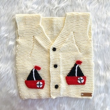 Yelkenli Örgü Çocuk Yeleği 1-2 Yaş Krem